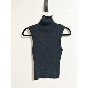 MXSTAZA UNITALLA Turtleneck Ribbed Knit Sweater Tank Sleeveless Black One Size